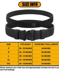 Heavy Duty 2 Inch Duty Belt For Law Enforcement With Outer And Inner Belt System Belt Keepers Ready To Roll Police Belt Setup Comfortable 1.5 Inch Nylon Inner Belt With Soft Loop Large Size, shown with size chart for reference.