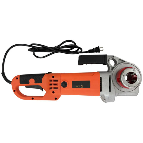 2000W Portable Electric Pipe Threader With 110V Pure Copper Motor For Galvanized Steel PVC Fire Pipes One Hand Effortless Threading 1/2 To 1-1/4 Inch Dies Heavy Duty Tool view from the side showing power cord