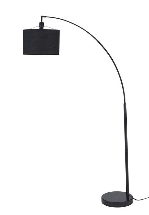 Tall 71 Inch Arc Floor Lamp With Black Fabric Shade And Steel Base, Modern Standing Light For Living Room Over Couch