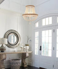 3 Light Boho Farmhouse Chandelier With Wood Bead Pendant Light Rustic Antique Hanging Fixture in elegant entryway