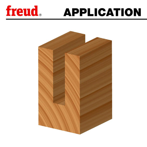 Top Shelf 11/16 Double Flute Straight Router Bit With 1/4 Shank High Density Carbide cuts a wooden joint for smooth routing.