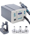 Powerful 1000W Soldering Hot Air Rework Station with digital display, adjustable airflow, three nozzles, and stand