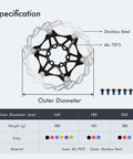 Floating Bike Brake Disc Rotor For MTB Road BMX 160mm 180mm 203mm With Six Bolts Stainless Steel Outer And 7075 Aluminum Inner CNC Milled