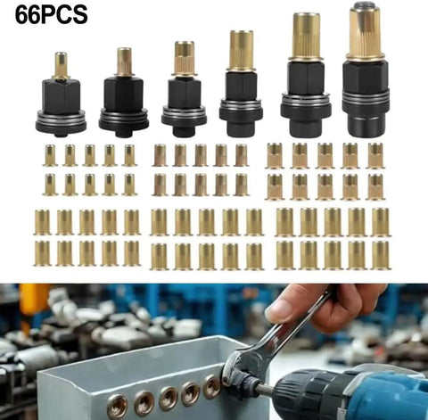 Heavy Duty Rivet Nut Tool Set With 6 Pliers And 60 Press Inserts Carbon Steel Fastening Kit For Auto Sheet Metal And Industrial Use Portable M3 To M10 Rivet Nut Kit For Quick Solid Assemblies, 66-piece insert set and sheet metal fastening use