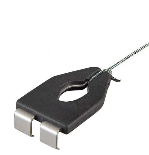 Close-up of Contractor Grade Ultra Thin Chalk Line With 100 Ft Premium Braided Line showing metal clip and braided line