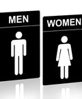 Two Pack Restroom Sign 9 By 6 Inches Unisex Bathroom Sign For Home Or Office Doors And Walls Easy To Install Self Adhering Vinyl Durable Indoor Outdoor Use Stick On And Built To Last For Businesses And Homes. Black restroom signs with male and female icons.