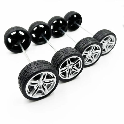 Ten Pack 48mm Toy Car Rubber Wheels With 5 Shaft Axles For RC Cars Trucks Robots DIY Models And Hobby Builds Durable Rubber Tires For Easy 3mm Shaft Fit