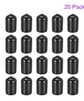 Image showing a 20 Pack Three Eighths Inch Black Screw Thread Protectors Rubber End Caps Bolt Covers For Screws Bolts Furniture Feet Pipe Ends And Fence Railings Nine Point Five Millimeter Inner Diameter Easy Snap On Durable Protective Caps arranged in rows.