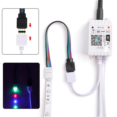 8mm Wide LED Strip Connector Kit 4 Pin RGB Rope Lights Gapless Solderless Clip With 32.8ft Extension Wire And L Shape PCB
