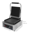 Heavy Duty 1800W Commercial Sandwich Panini Press Grill, stainless steel, 31cm x 37cm flat griddle for cafes and food trucks.