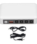 Solid Mini Ups With Six Thousand Mah Battery To Keep Your Wifi Router And Modem Running Smooth Through Power Blackouts And Internet Downtime Without A Hitch At Home Or Office. White compact UPS with USB and multiple DC outputs.