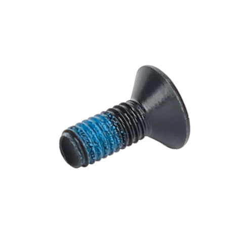 Close-up of a blue-threaded carbon steel screw from the Glock MOS Adapter Plate Screw Kit 28 Piece Set With Carbon Steel Screws Blue Threadlocker And T10 Hex Key Fits Trijicon RMR Holosun Leupold Shield ACRO Red Dot Optics.