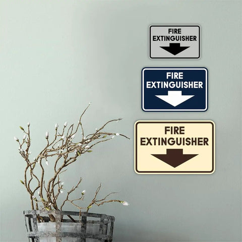 Classic Framed Fire Extinguisher Sign In Brushed Gold Small Size No Tools Needed Wall Mount Easy Adhesive Installation Durable Plastic For Office School And Commercial Spaces