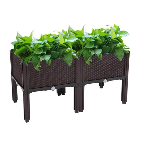 Raised Garden Beds Planter Box Set Of 2 With Self Watering Design Plastic Planter for indoor and outdoor plants