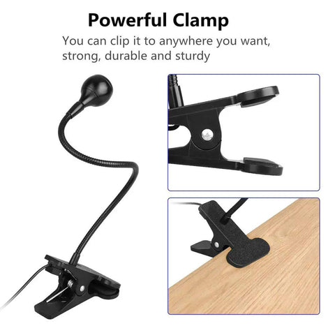 3W 395Nm UV Black Light With Flexible Gooseneck for art, featuring a strong clamp attached to a table, demonstrating durability.