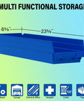 Heavy Duty Plastic Shelf Bins For Garage And Closet Organization 24 Inch By Six And A Half Inch By Four Inch Blue Six Pack Durable Storage Bins For Shelves Cabinets And Drawers