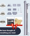 Extra Wide 72 Inch Retractable Baby Gate For Kids And Pets With accessories, showing wall mounts and safety features.
