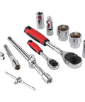 Must Have 61 Piece Socket Set With Ratchet Wrench Sleeve Heavy Duty Steel Auto Repair Tool Kit showing ratchets and sockets.