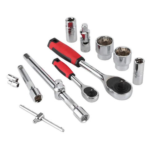 Must Have 61 Piece Socket Set With Ratchet Wrench Sleeve Heavy Duty Steel Auto Repair Tool Kit showing ratchets and sockets.
