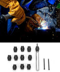 13 Piece Three Eighths Inch Double Sided HSS Spot Weld Cutter Kit With Hex Shank Drill Bits For Spot Weld Removal And Sheet Metal Panel Separator For Access Hole Cutting, set shown with welding use
