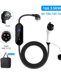 Road Ready Portable EV Charger With 3.5Kw 16A Type 1 J1772 Plug And Play Evse Unit with 5 meter cable and user interface.