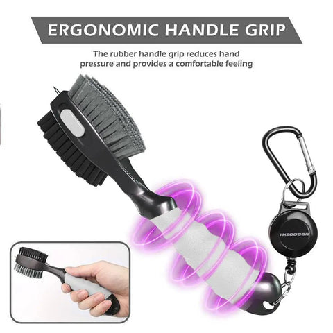 Two Pack Golf Club Brush With Magnetic Keychain And Oversized Cleaning Head featuring ergonomic handle grip