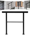 Badass Built Adjustable Stair Handrail Heavy Duty Zinc Steel Safety Railing With Sanded Finish and Mounting Hardware For Outside Steps and Porches Quick Bolt Up Setup, black design, adjustable for various angles.
