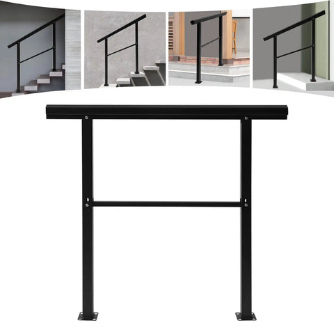 Badass Built Adjustable Stair Handrail Heavy Duty Zinc Steel Safety Railing With Sanded Finish and Mounting Hardware For Outside Steps and Porches Quick Bolt Up Setup, black design, adjustable for various angles.