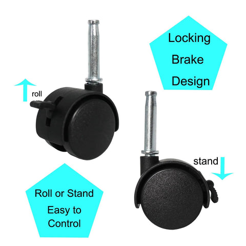 4 Pack M8 Grip Neck Stem Caster Wheels 1.5 Inch Swivel Castors With Locking Brakes for furniture, shown with stem and brake design.