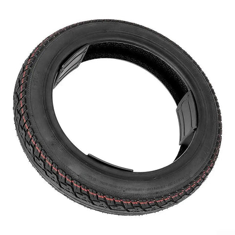 Sweet 14x2.50 Tubeless Tire For Your Electric Bike Or Scooter Slays Flats With Tough Rubber Build And Ultra-Smooth Rides You Gonna Love. Black 14x2.50 tubeless rubber tire for electric bike or scooter, angled view