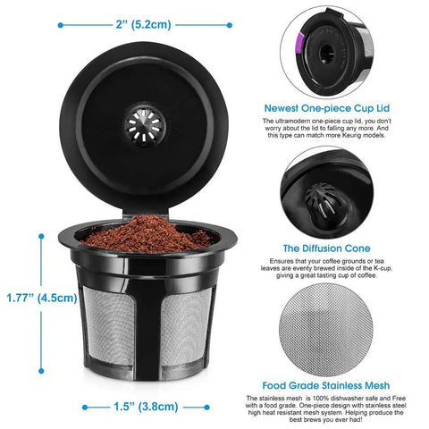 Universal Fit Reusable Coffee Filters With Food Grade Stainless Steel Mesh for K Cup Brewers 1.0 and 2.0, 4 pack