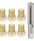 Heavy Duty M13 X 1.25mm Oil Pan Drain Plug Thread Repair Kit To Fix Stripped Threads And Stop Leaks With Precision Tap Tool For Easy Car Maintenance And Quick Engine Fluid Service Without A Messy Job, M13x1.25 steel tap and six drain plugs