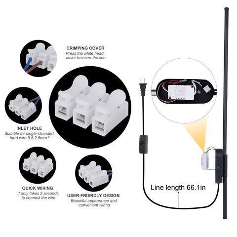 Set Of Two Black Matte Plug In Wall Sconces With Cord Switch LED Linear Wall Lights Sleek Slim Design Dimmable Three Color Temperature Indoor Outdoor Use Modern Home Lighting For Living Room Hallway