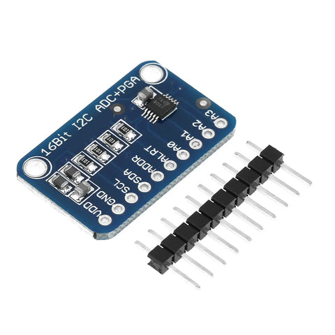 Sixteen Bit I2C Analog To Digital Converter Development Board With Programmable Gain Amplifier on white background