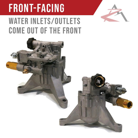 Front-facing view of Heavy Duty Pressure Washer Water Pump For Excell VR2500 VR2522 VR2530 And Troy-Bilt 020486, front water inlets.