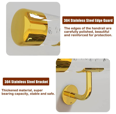 Heavy Duty Acrylic Railing Kit With End Caps No Sweat Setup Indoors Or Outdoors No Slip Stair Treads Grab Bars Tough Grip Handrails, polished stainless steel edge guard and thick bracket.