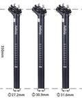 Three heavy duty aluminum bike seat posts 27.2mm 30.9mm 31.6mm 350mm length fits mountain road BMX bikes ride ready lightweight rust resistant.