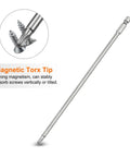 Pro Grade T25 Security Torx Bits With Quarter Inch Hex Shank And Eight Inch Length forged from S2 steel showing magnetic tip.