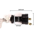 Two Pin Ignition Switch For Club Car DS Golf Carts 36V To 48V Replacement Part 101826201 with dimensions and two keys shown