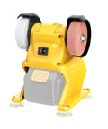 Grab A Snappy Lightweight Cordless Bench Grinder Constructed To Run On Your Favorite DeWalt 20V Battery Packs For Blazing Fast Metal Prep And Sharp Edge Work Anywhere, featuring dual grit discs and yellow housing.