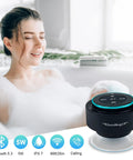 Upgraded Pro Shower Speaker With IPX7 Waterproof Bluetooth Suction Cup Mount Silicone Lanyard 8W Crystal Sound And Rich Bass That Slaps 15 Hours Playtime Compact Waterproof Speaker next to a woman in a bathtub