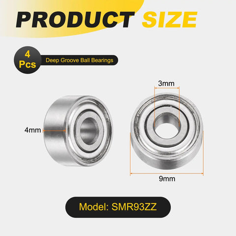 SMR93ZZ Deep Groove Ball Bearing Set 3x9x4mm 440C Stainless Steel Double Shielded ABEC 5 size diagram