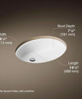 Oval Undermount Bathroom Sink White 17x14 Inch, Vitreous China, Overflow Drain, Fits Standard 14x17 Cutout diagram