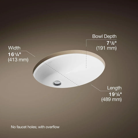 Oval Undermount Bathroom Sink White 17x14 Inch, Vitreous China, Overflow Drain, Fits Standard 14x17 Cutout diagram