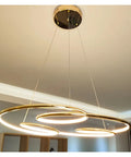 Modern LED Pendant Light for Kitchen Office Suspension Hanging LED Pendant Lamp, Dia55cmxH100cm, GoldWarmWhite, three ring design.