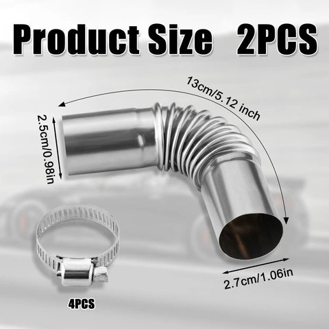 Two Piece Diesel Boat Heater Exhaust Pipe Elbow Connector Kit Stainless Steel 24mm Includes Four Clamps 13cm Exhaust Pipes Heavy Duty 304 Stainless No Fuss Install For Marine Heater Systems showing dimensions