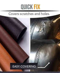 Large Self Adhesive Leather Repair Patch For Furniture Couches Chairs And Car Seats Quick Fix Reupholster Leather Patches 0.6mm Thick Easy Peel And Stick Black 19 By 50 Inch shown covering scratches and holes before and after