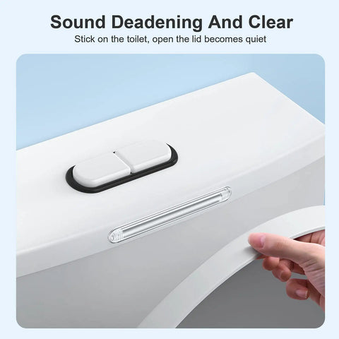 Clear Silicone Furniture Bumpers Stick On Wall Protectors for toilet lids shown in use to reduce noise and protect surface.