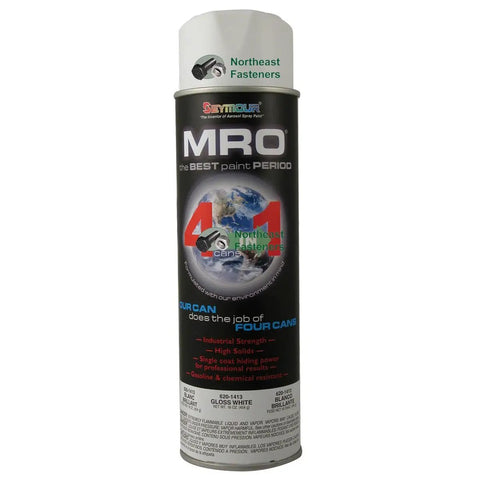 Front view of Gloss White MRO Industrial Enamel Spray Paint In 20 Fluid Ounces Two Pack Rugged Metal And Industrial Finish.