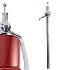 Stainless Steel Manual Oil Transfer Pump Hand Operated Liquid Extractor With Comfort Grip For Quick Barrel Transfers In Workshop Or Garage 180L 200L 300L Barrels on red drum